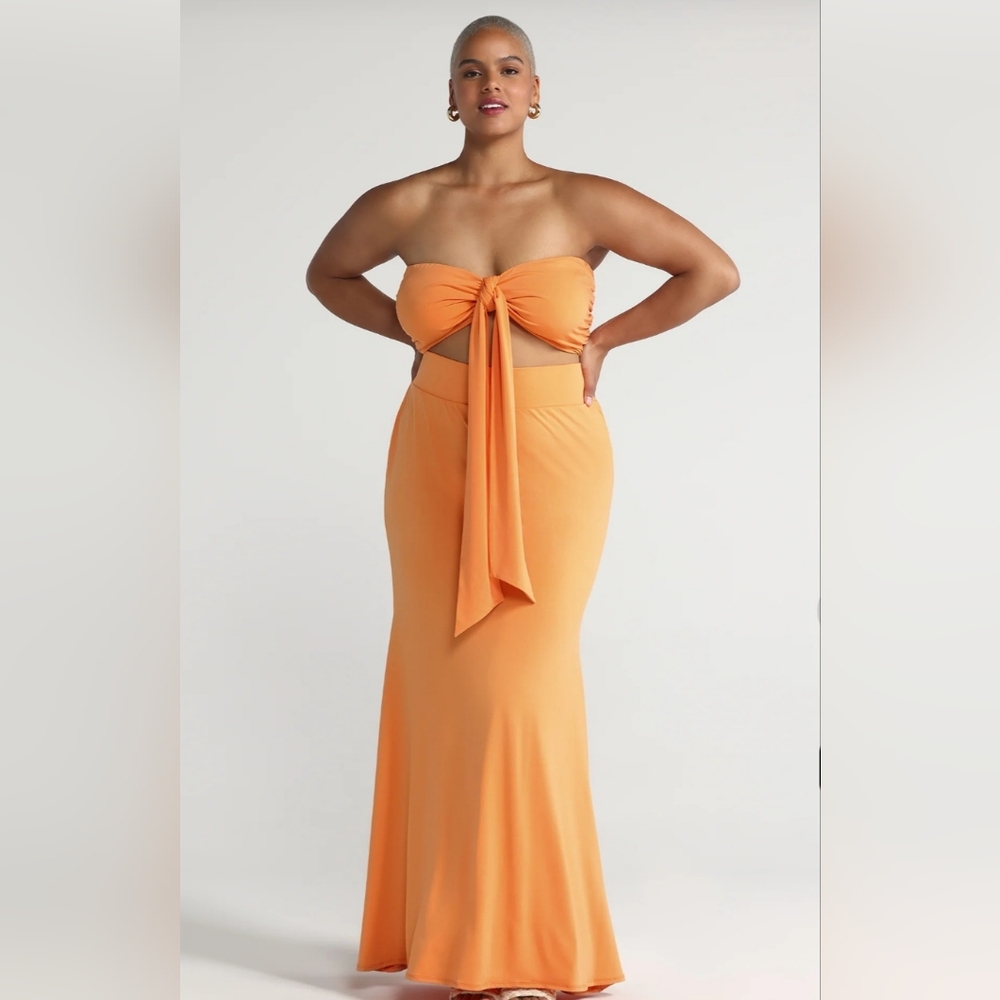 Fashion to Figure Orange Strapless Tie Two Piece Set